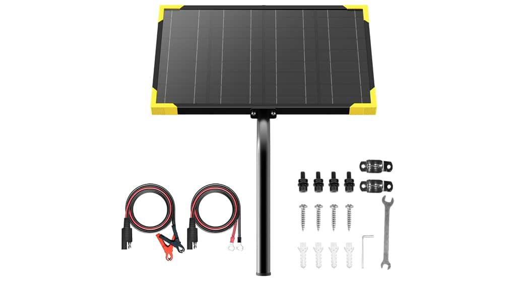 Voltset 20W 12V Solar Battery Charger Panel with Tubular Bracket and SAE Cables